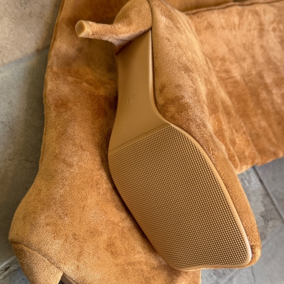 Suede Knee-High Stiletto Boots in Tan - Picture 3 of 6